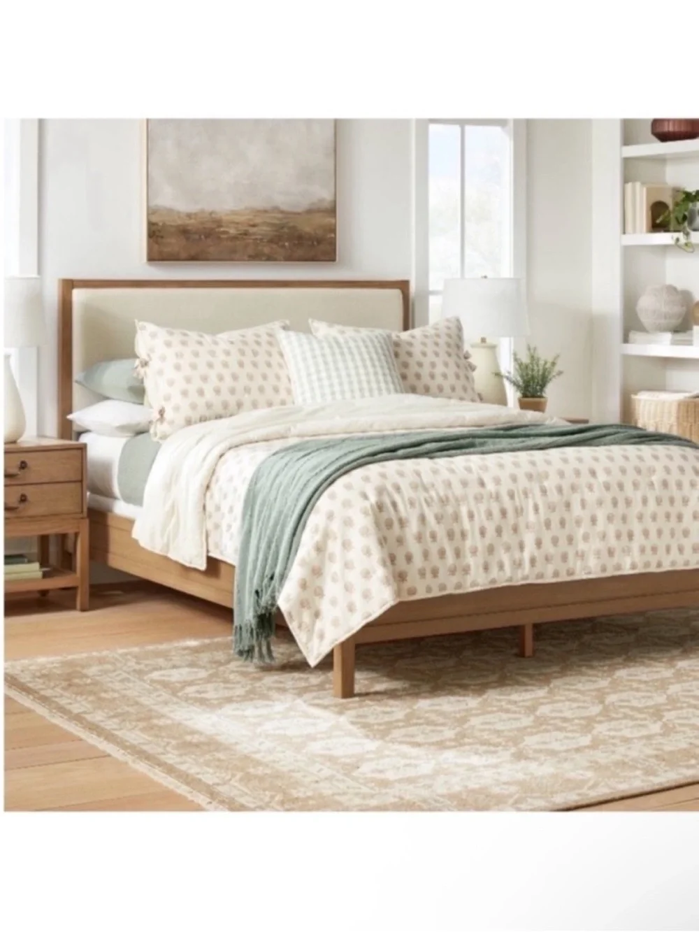 NWT Full/Queen Lofty Cotton Slub Woodblock Print Floral Quilt Off White/Mauve